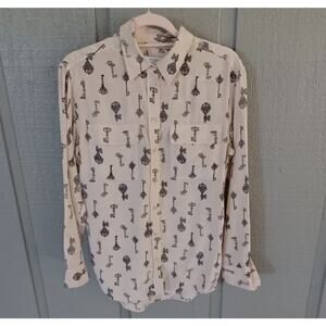 Equipment Silk Print Blouse Size S Cream Black Button Front